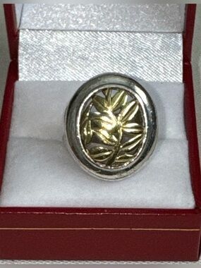 Vintage 14k/.925 Sterling Silver Leaf Ring by Zina